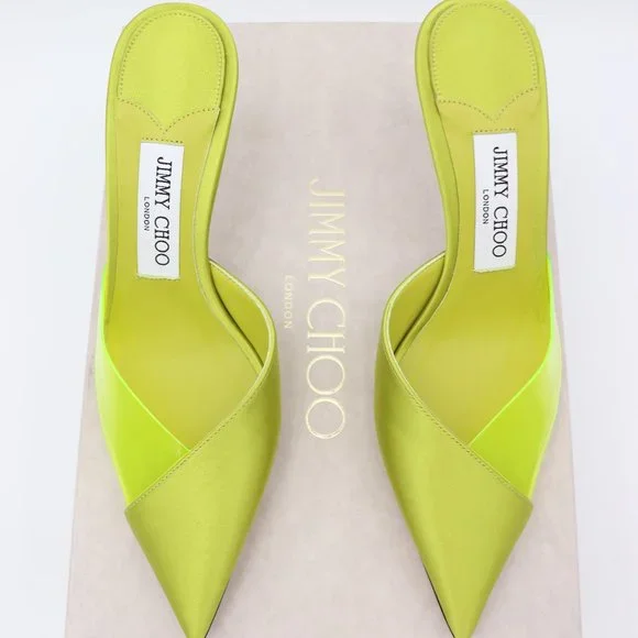 NIB Jimmy Choo Claria Neon Yellow Mules Slip-on Heels Pumps - Picture 3 of 8